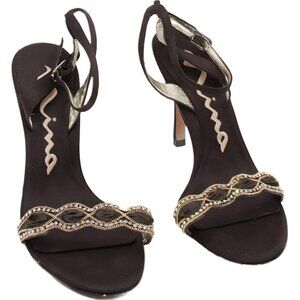 Nina Vasek Strappy Evening Sandals Chocolate Brown Embellished Women's US 6